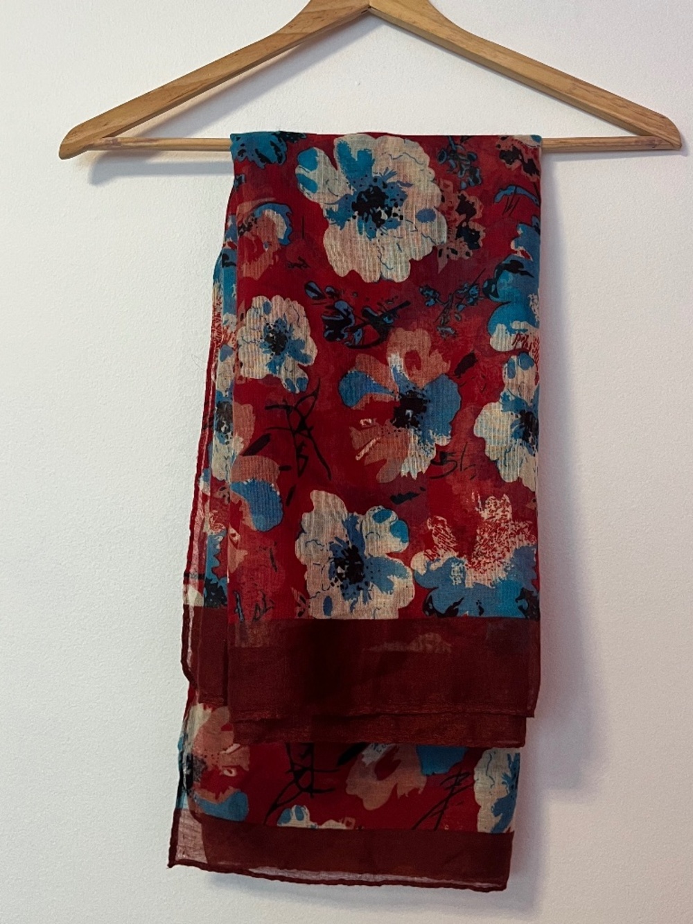 Red Floral Scarf EUC